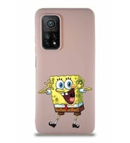 Xiaomi Mi 10T Soft Premier Kapak Sünger Bob Tasarımlı Silikon Kılıf - Pudra (Şeffaf)
