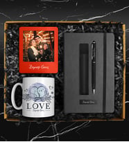 Sevgililer Gününe Özel Tasarım Kupa & Defter & Deri Kılıflı Touch Pen Kalem & Kişiye Özel Fotoğraf Çerçevesi Hediye Seti