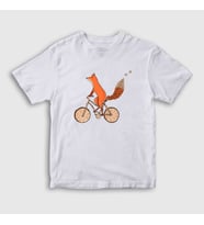 Presmono Unisex Çocuk Beyaz Bicycle Fox Tilki T-Shirt 367393tt (Beyaz)