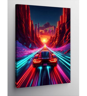 Kanvas Tablo Neon Işıklar Altında Yarış Arabası