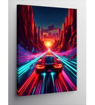 Kanvas Tablo Neon Işıklar Altında Yarış Arabası