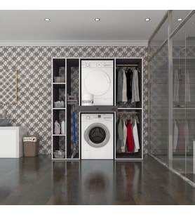 Kenzlife çamaşır-kurutma makinesi dolabı ve giysi dolabı çekmeceli hattab sol raf gri 187*160*60  banyo (Beyaz)