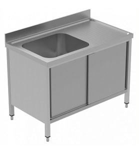 Electrolux Professional Dolaplı Tek Evyeli Tezgah, Evyesi (600x500 Mm), Sağda Damlalıklı, 2 Kayar Kapılı - 1200 Mm, Plus GLG1216DXP