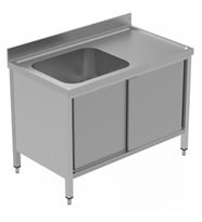Electrolux Professional Dolaplı Tek Evyeli Tezgah, Evyesi (600x500 Mm), Sağda Damlalıklı, 2 Kayar Kapılı - 1200 Mm, Plus GLG1216DXP