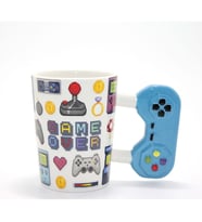 Game Over Yazılı  Joystick Renkli Porselen Kupa (Mavi)
