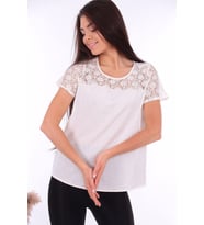 Bluz Yakası Dantel Detaylı Pamuklu Keten  (Krem)