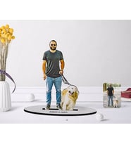 BK Gift Kişiye Özel Tam Boy Erkek ve Köpek Karikatürlü Ahşap Biblo Model-1 (Beyaz)