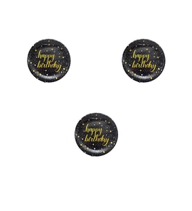 Roll-Up Doğum Günü Işıltılı Siyah Happy Bithday Yazılı Karton Tabak - 22 Cm. - 8 Adetlik 3 Paket