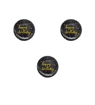Roll-Up Doğum Günü Işıltılı Siyah Happy Bithday Yazılı Karton Tabak - 22 Cm. - 8 Adetlik 3 Paket