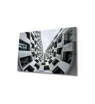 Miyrem Glasses Collection -A1^#  Geometrik Siyah Beyaz Bina Cam Tablo, Cam Tablo (Çok Renkli)