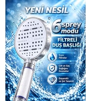 Büyük Panelli 6 Farklı Su Modlu Filtreli Duş Başlığı Beyaz Tasarım