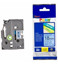 PUUN®Brother P-Touch TZE-541 18MM x 8m Mavi Üzerine Siyah Muadil Laminasyon Etiket Şeridi (Çok Renkli)