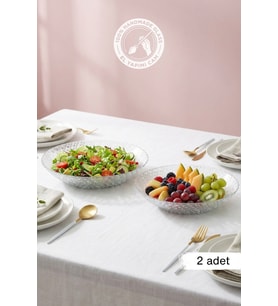 Selen Concept Helis Model Büyük Boy El Yapımı Cam Salata Kasesi ve Meyvelik 2'li Set (Şeffaf)