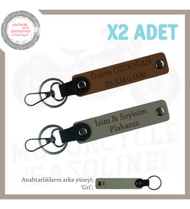 Motosiklet Aşıklarına Özel İsim Ve Plaka Yazdırılabilen x2'li Anahtarlık Set, Kül Gri-Kahve-Gr
