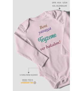 Beni Yavaşça Teyzeme Ver Bakalım Baskılı Bebek Zıbını – Çıtçıtlı Body  %100 Pamuk Uzun Kol (Bebek Pembesi)