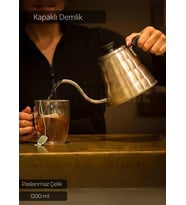 Kapaklı Demlik Paslanmaz Kahve Demliği İndüksiyon Uyumlu Çelik Büyük Boy Demlik İnox 1200 ml