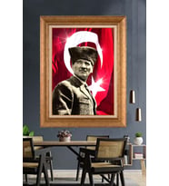 Altın Varaklı Çerçeveli Paspartulu Atatürk Tablo DC1562 (Gold)