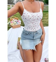 Merry See Çiçek Desenli Askılı Atlet Bluz Crop Top (Çok Renkli)