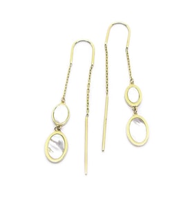 Oval Sedef Altın Sallantılı Küpe