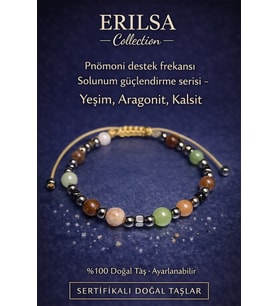 Sertifikalı Pnömoni Destek Frekansı Solunum Güçlendirme Bilekliği - Yeşim Aragonit Kalsit Doğal Taş (Çok Renkli)