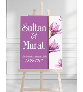 Söz Nişan Düğün İçin 50x70 Karşılama Panosu - Renkli Çiçek Tasarımlı 4