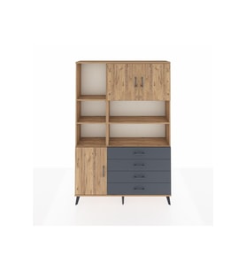 Arges Dolap 8 Raflı 4 Çekmeceli 3 Kapaklı 132x30x195 Çam-Çam/Antrasit