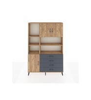 Arges Dolap 8 Raflı 4 Çekmeceli 3 Kapaklı 132x30x195 Çam-Çam/Antrasit
