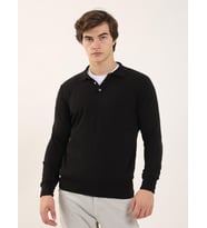 Siyah Erkek Slim Fit Düz Klasik Polo Yaka Triko