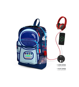 Coral High Kids Dört Bölmeli Sax Robot Desenli İlkokul Çantası USB Şarjlı Kulaklık Çıkışlı 23824