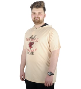 Mode XL Büyük Beden Tshirt Kapşonlu Act now 22128 Bej