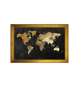 Harita Temalı Kanvas Tablo 80 x 110 cm Gold Çerçeve