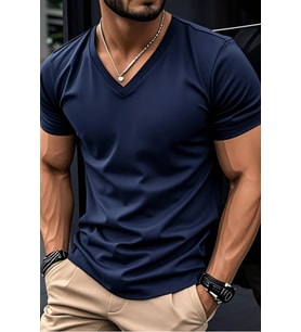 Erkek %100 Pamuk V Yaka Slim Fit Dar Kesim Tişört