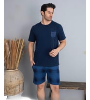 Pijamoni Erkek Bisiklet Yaka Kısa Kol Şortlu Pijama Takımı 6175/8 - 1 Adet (Lacivert)