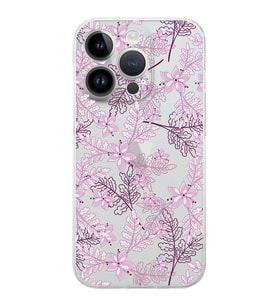 Apple iPhone 14 Pro Uyumlu Kamera Korumalı Tıpalı Kapak Floral Pembe Tasarımlı ŞeffafKılıf
