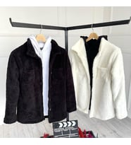 2 li Unisex Beyaz ve Siyah Peluş Polar Hırka Gömlek (Siyah - Beyaz)