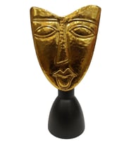Biev Metal Vazo Yüz Kabartmalı 21x16x43 cm (Siyah - Altın Rengi)