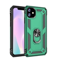 Apple iPhone 11 Kılıf Metal For Car Yüzüklü Standlı Military Ring Serisi (Yeşil)