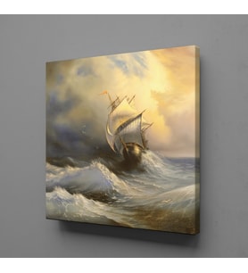 DALGALAR İÇERİSİNDEKİ GEMİ TEMALI KANVAS TABLO 160x160cm