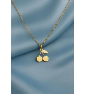 Kişiye Özel 925 Ayar Gümüş Minimal Kiraz Kolye (Gold)