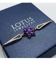 LOTUS ÇİÇEĞİ BİLEKLİK -  925 AYAR GÜMÜŞ BİLEKLİK (Mor)