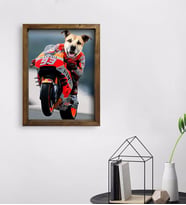 Evcil Dostlara Özel MotoGP Tasarımlı Portre Doğal Masif Ahşap Çerçeveli Tablo 45x65cm-1