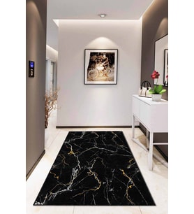 Siyah Mermer Görünümlü Kaymaz Tabanlı Dekoratif Halı AR041 - 100 x 160 cm