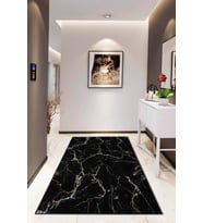 Siyah Mermer Görünümlü Kaymaz Tabanlı Dekoratif Halı AR041 - 100 x 160 cm