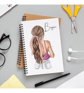 Kız Karakter Tasarımlı Defter Kişiye Özel
