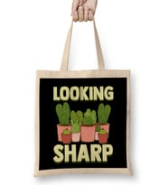 Funny Looking Sharp Cactus & Plants Pun Gardeners Bez Çanta Uzun Saplı