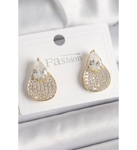 Pirinç Gold Renk Zirkon Taşlı Damla Model Kadın Küpe 5886 - GLST6146-7539