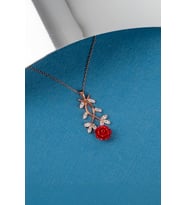 925 Ayar Gümüş Zirkon Taşlı Rose Renk Gül Bayan Kolye