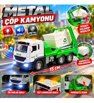 Metal Işıklı Sesli Çöp Kamyonu 15 cm Hareketli Kovalı Oyuncak Kamyon