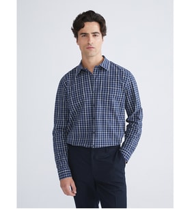 LCWAIKIKI Classic Lacivert Regular Fit Uzun Kollu Ekose Poplin Erkek Gömlek
