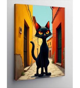 Kanvas Tablo Dar Sokakta Siyah Kedi